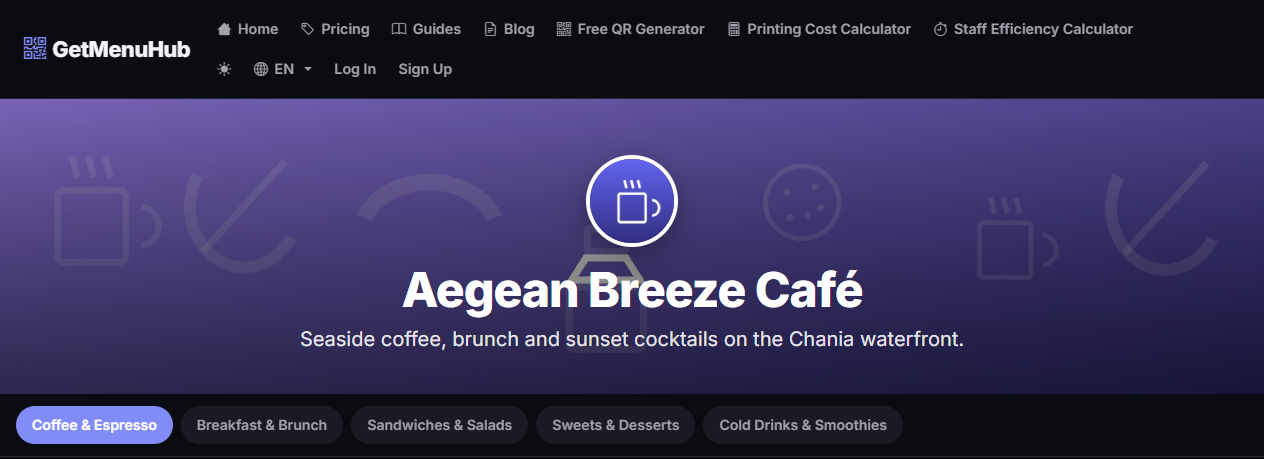 Public menu storefront